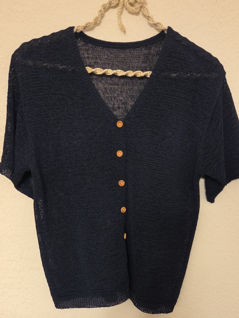 V-Neck Navy Button-Front Short Sleeve Sweater